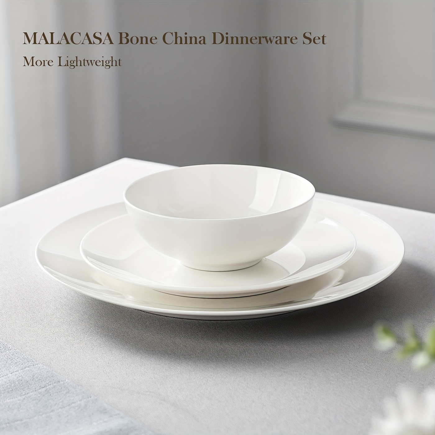 Bone China Dinnerware Set for 4, 12pcs Cream-White Plates And Bowls Sets,  Scratch Resistant Dinner Plates, Dessert Plates Small Cereal Bowls, Dishwash