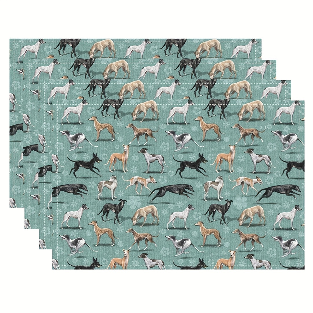 

Greyhound Table Mats Set Of 4 - 12x18 Inch, Perfect For Indoor And Outdoor Use - Machine Washable, Linen Material, Rectangle Shape, Themed, Saddlecloth Cover