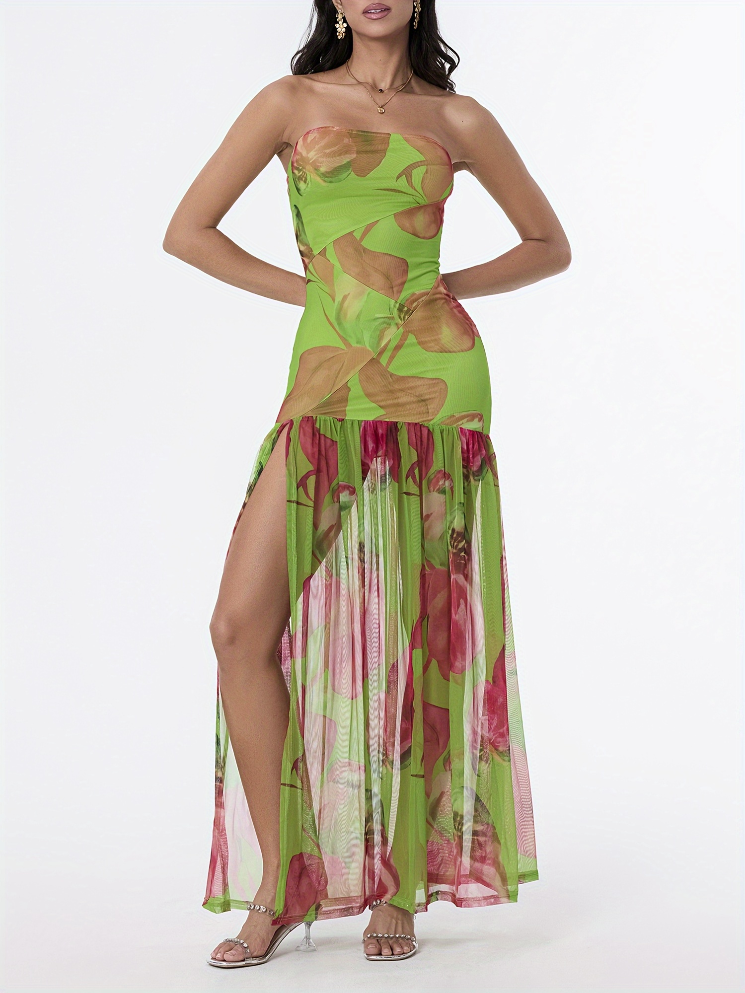 womens tube top dress strapless backless mesh - Temu