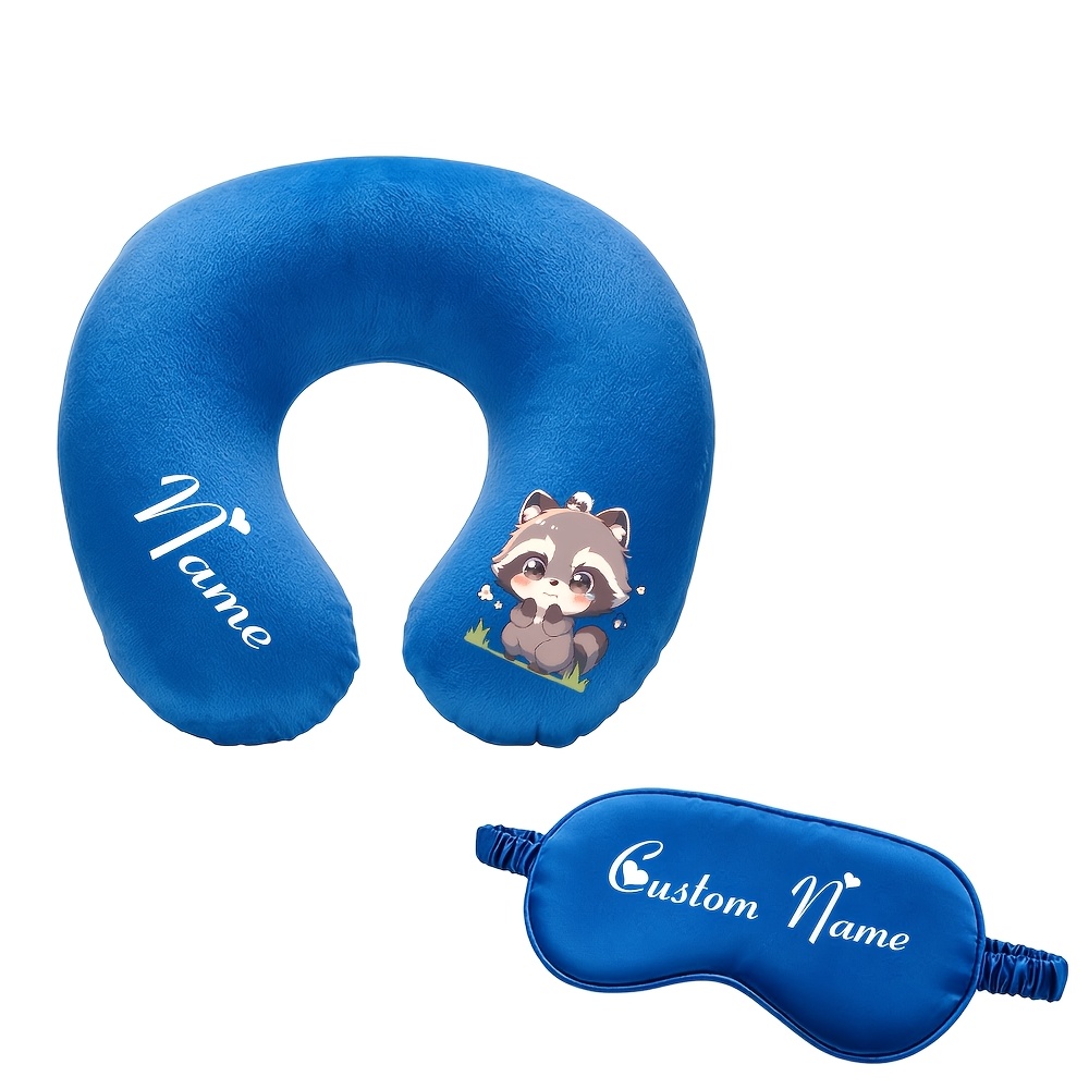 TEMU 1 Set Blue Travel Neck Pillow/eye Mask Set - Personalized Eye Cover And Neck Pillow For Travel, & Gifts - Soft And Breathable In Royal Matching
