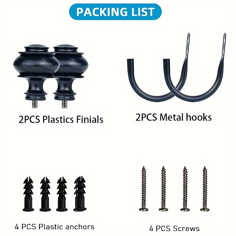 item picture 2pcs curtain holdbacks wall mounted drapery tiebacks with screws metal hook and plastics finials decorative curtain drapery holdback
