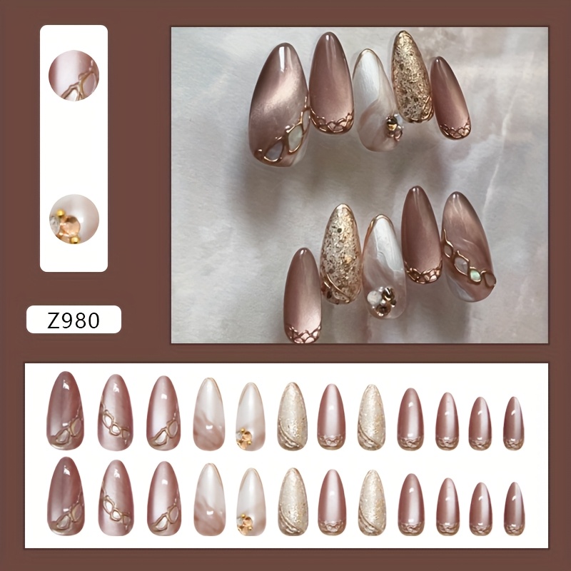 Brown Ombre Eye Fine Shimmer Romantic Autumn Winter 3d Metallic Atmosphere Nail Stickers Drill Style