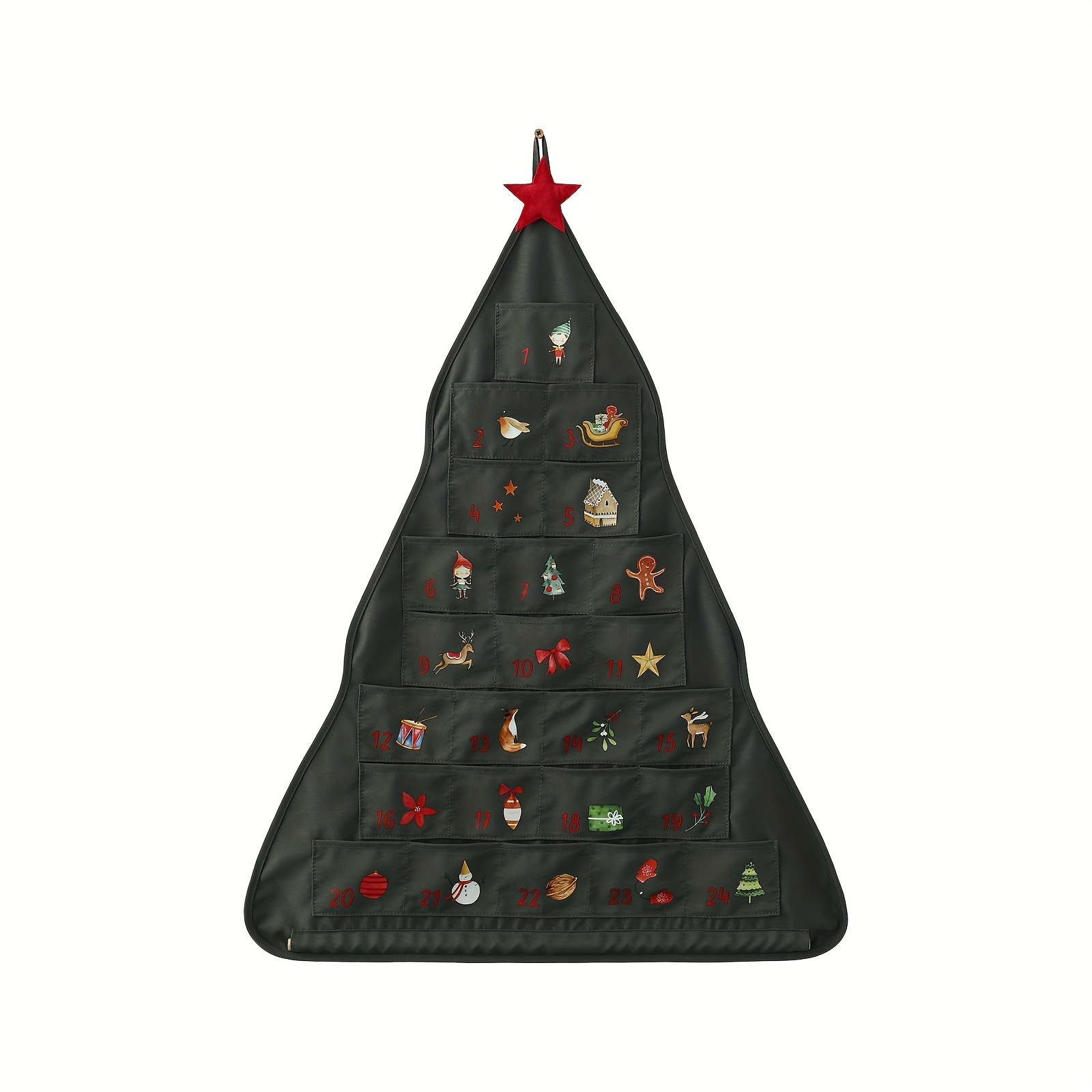 TEMU -pocket Advent Calendar Designed In Of A Christmas Tree, Featuring Hanging Felt Pockets Numbered From 1 To 24, With Embroidered Festive Designs