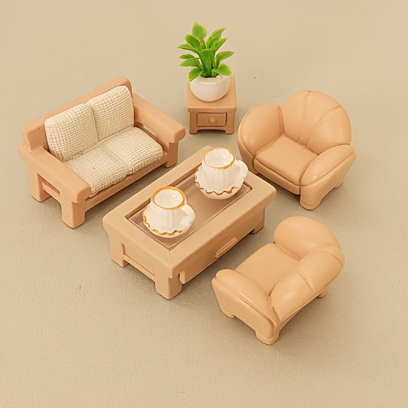 

8pcs/set Simulated Resin Small Sofa Coffee Table Set Small Ornaments Realistic Resin Small Furniture Small Ornaments Desktop Decoration Small Ornaments