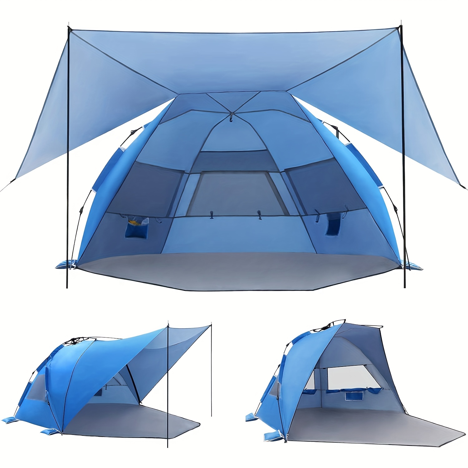 E-shop 1 Stück Strandzelt mit 360° abnehmbarem Dach, 4-6 Personen Pop-Up Sonnenschutz, automatische doppelte Silberbeschichtung tragbares leichter