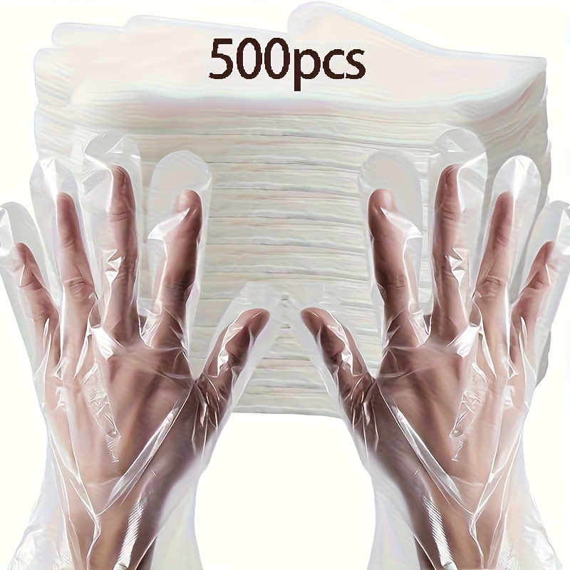 500pcs Plastic Disposable Gloves, Transparent, Suitable For Kitchen, Cleaning, Salon, Hairdresser, Etc