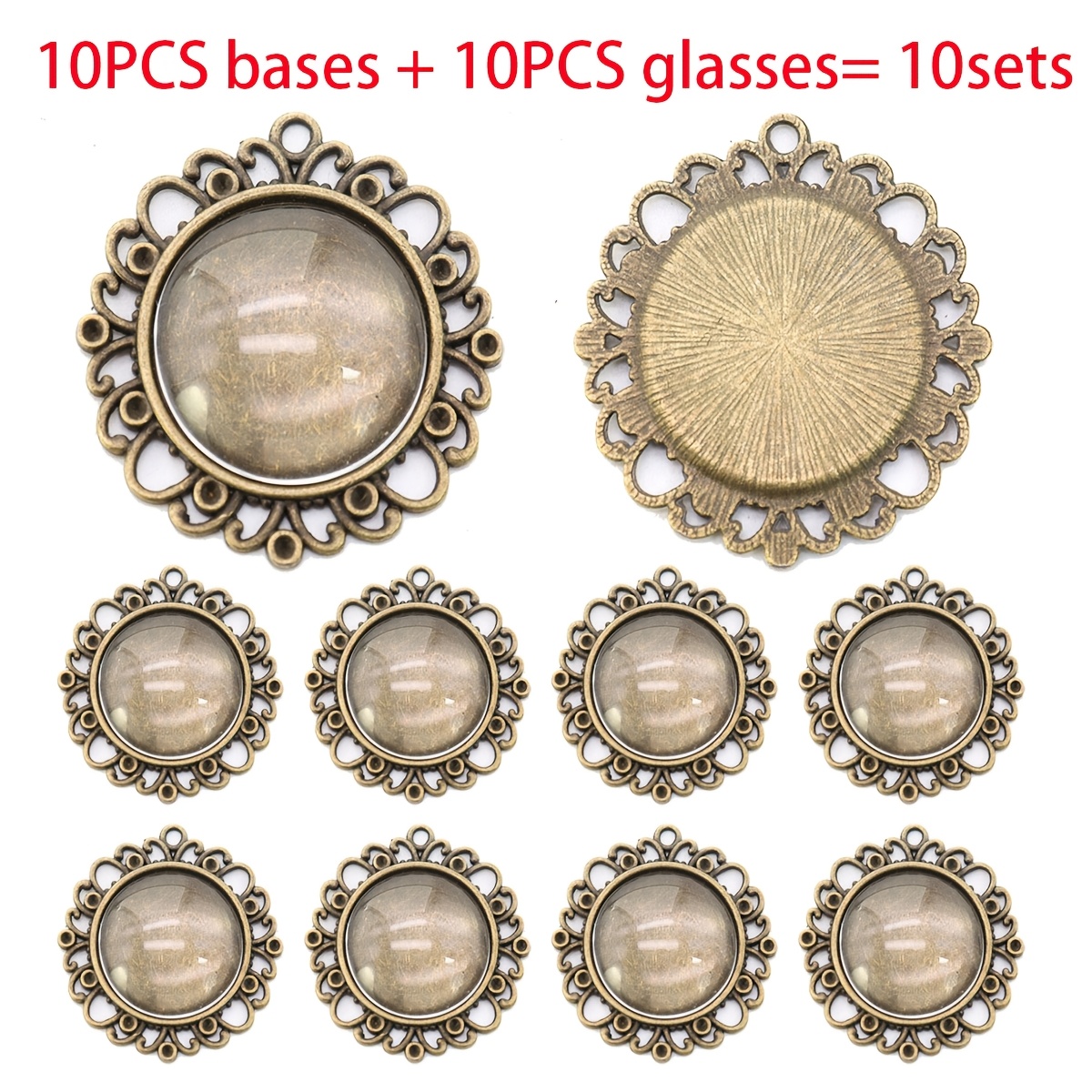TEMU 10pcs 25mm Inner Size Circular Alloy Material Style In Europe And America Bronze Cabochon Base Setting Charms Pendant Add Glass Cabochon
