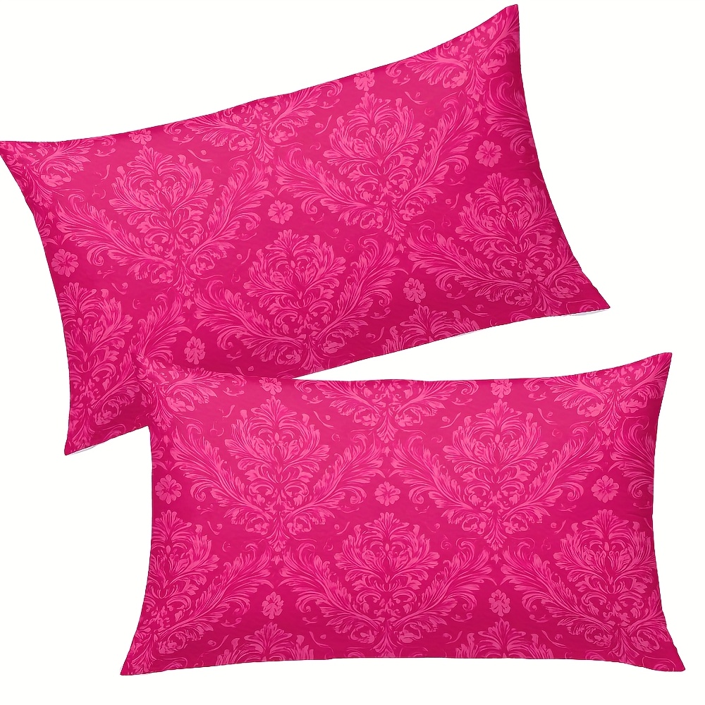 TEMU 2pcs Double-sided Printed 2d Flat Printing Throw Pillow Cover, Elegant Hot Pink Lumbar Pillowcase, 12x20 Inches - Soft Polyester, Filling Not