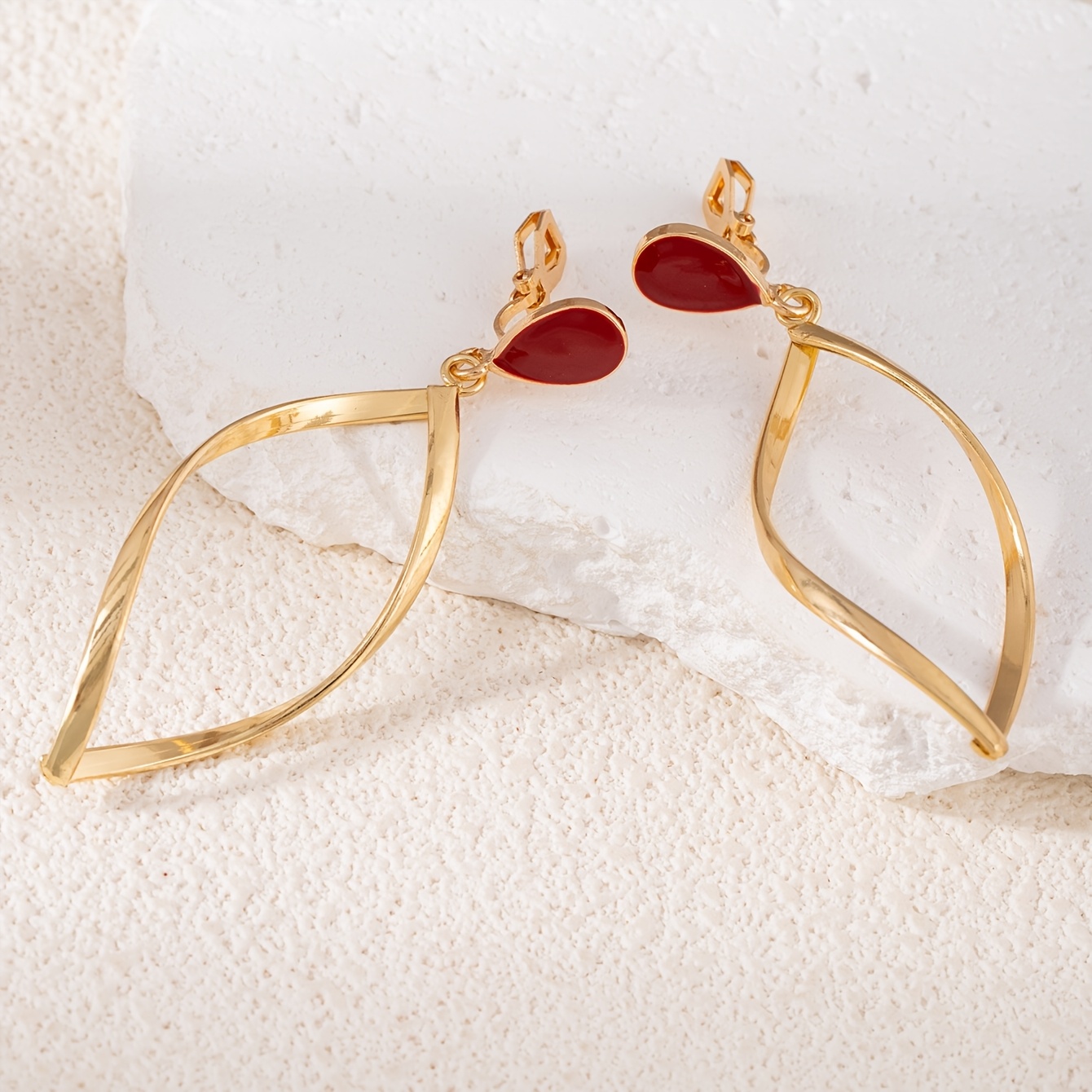 Women's Golden Dangle Clip-On Earrings, No Piercing Required