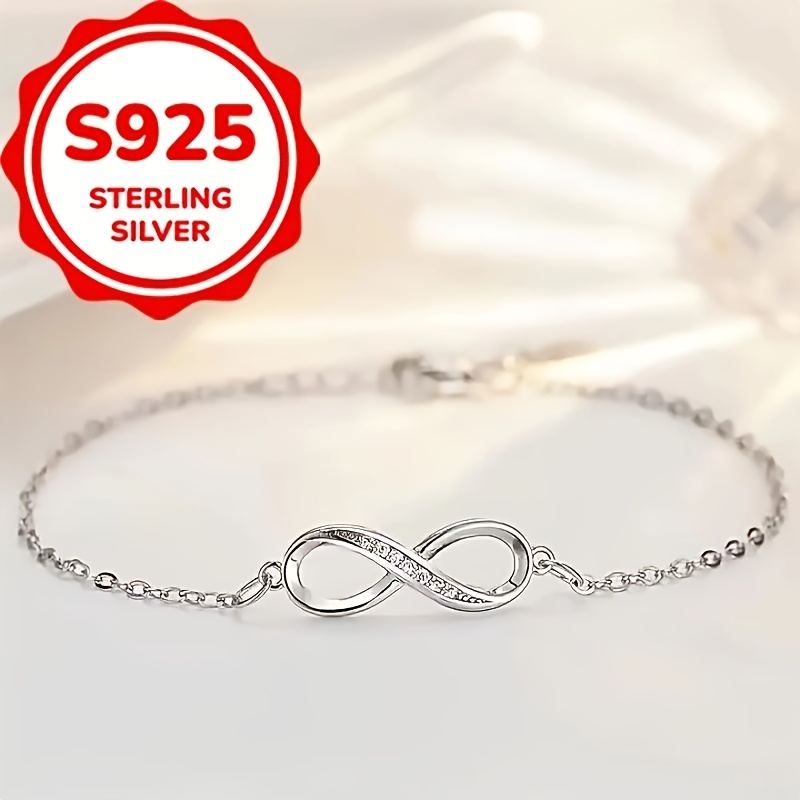 Fashionable S925 Silver Figure 8 Anklet with Zirconia Inlaid