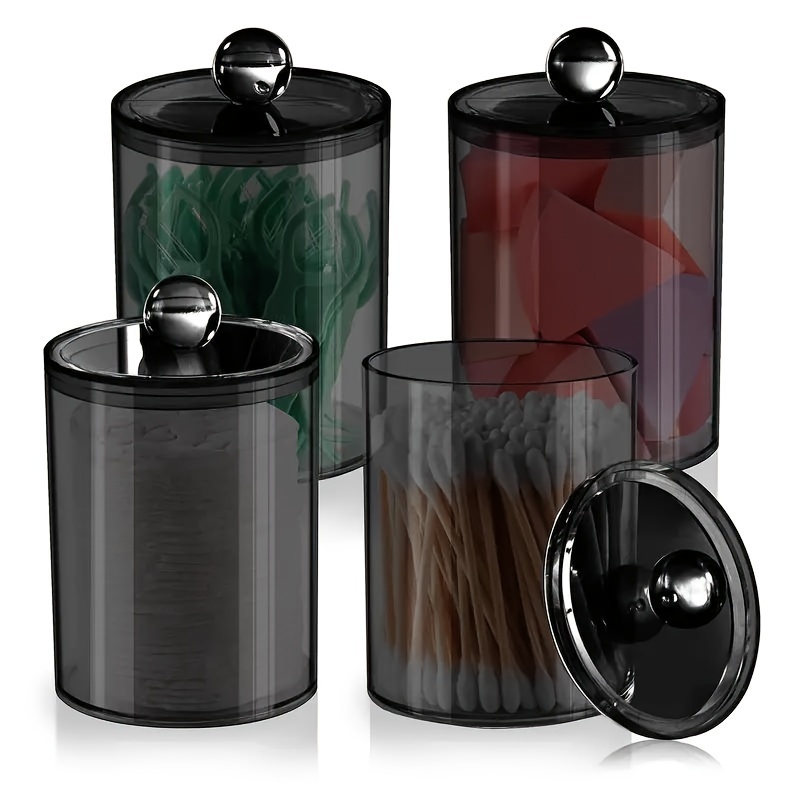 

Modern Style Black Transparent Plastic Jar Set - Window-view Lidded Storage Containers For Cotton Swabs And Cotton Pads - Space-saving Organizers For Bathroom Countertop And Vanity