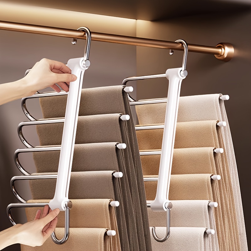 

1pc Space-saving Folding Pants Rack - Stainless Steel & Plastic, Multi-functional With Seamless, Non-slip Design - Drying & Storage Of Jeans And Clothes