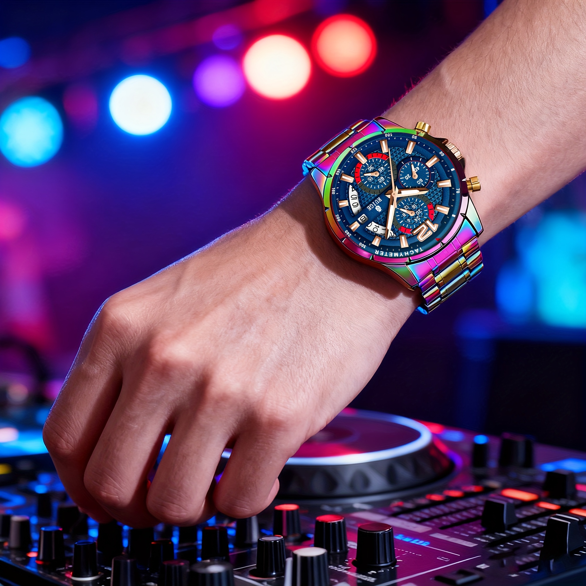 TEMU Ruige Classic Fashion Men's Quartz Watch, Stainless Steel Strap, Luminous Calendar Display, Multi Functional Fashion Watch