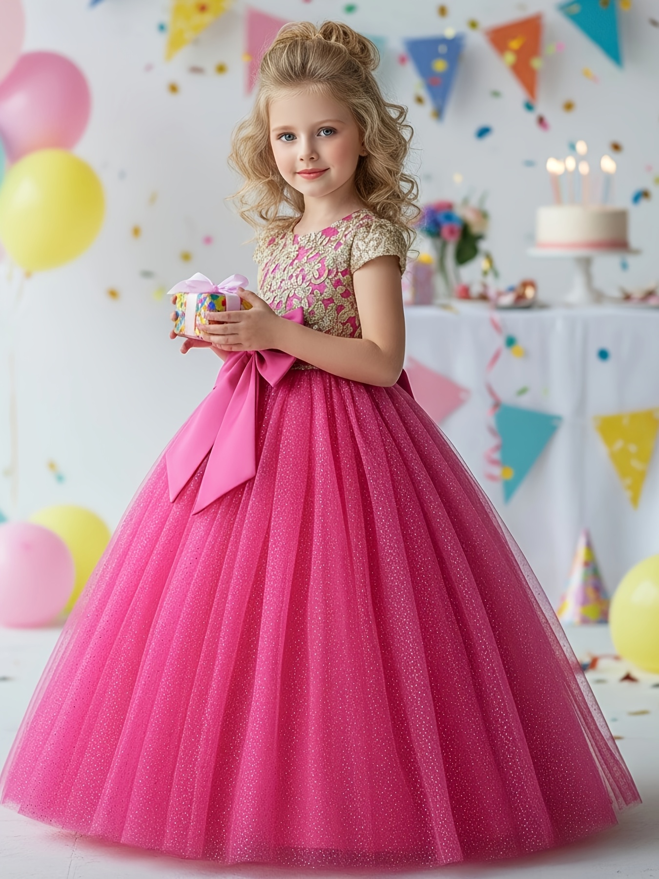 birthday dress for girls Children's Formal * Princess Dress, Girls' Bow Mesh Long Princess Dress, Party Dress, Teen Graduation Evening Party Gown It has an A