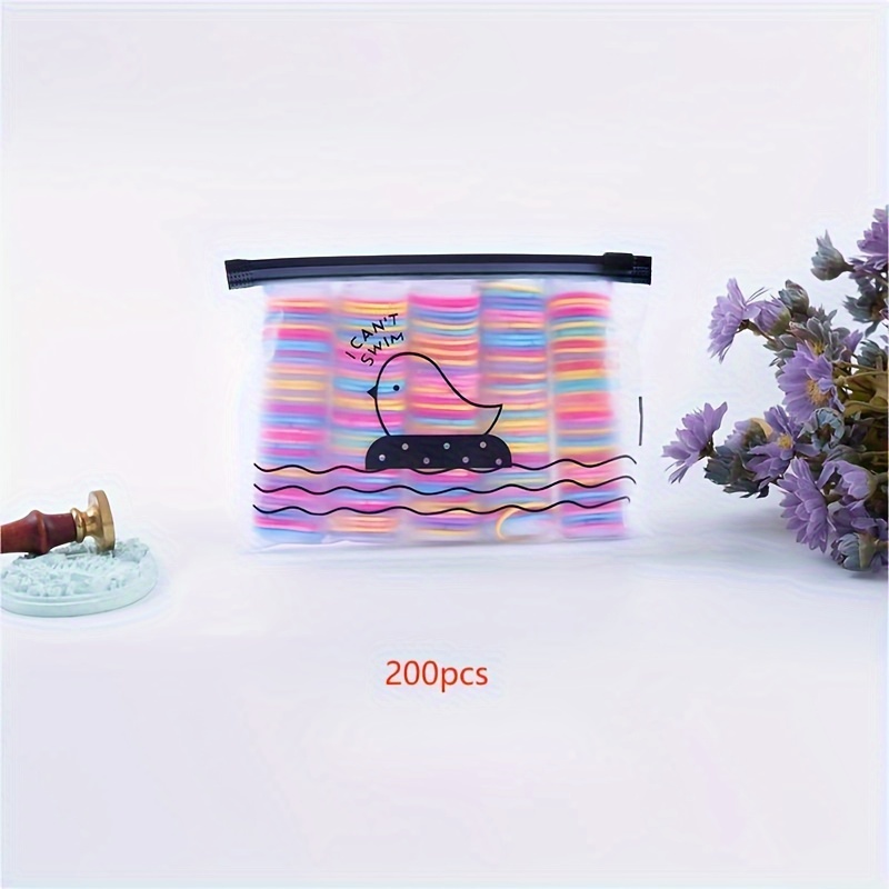 Image of 200/300pcs Colored Elastic Hair Ties Headbands Small Rubber Bands Hair Bands With Packaging Girls' Headwear Additions Girls' Sports Fixed Hair Ties