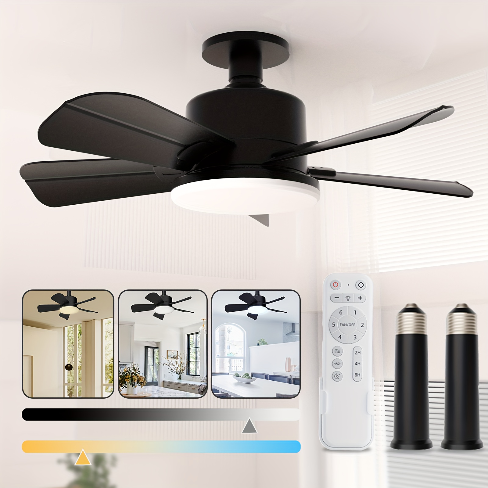 

17''socket Fan Light, Ceiling Fans With Lights And Remote, 2 Socket Extenders, Screw In Socket Fan Dimmable Lights/6 Speeds, 1200lm/6500k Light Bulb Fan For Kitchen Bathroom Garage