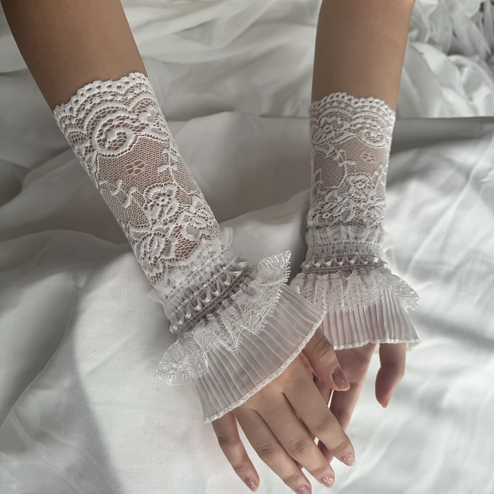 E-shop 1 Paar, Neue Herbst- und Winter-Spitzenbesatz Ärmel Damen Frühlings- und Sommer-Armbänder Dekorative Handschuhe Süßer Stil Handschuhe, Geeignet
