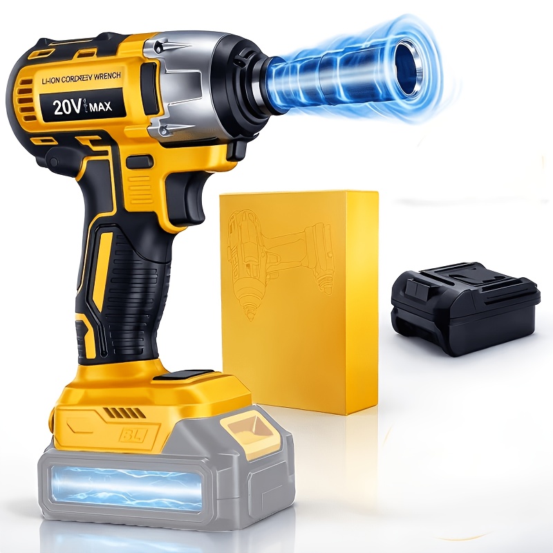 TEMU 20v Cordless Impact Wrench High Torque, Brushless Electric Impact Gun With 4000mah Battery & Charger, Variable Speed Heavy Duty Power Tool For