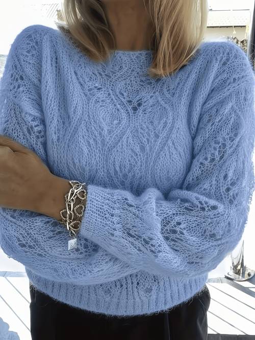 spring and summer korean lazy style hollow sweater retro loose round neck womens pullover