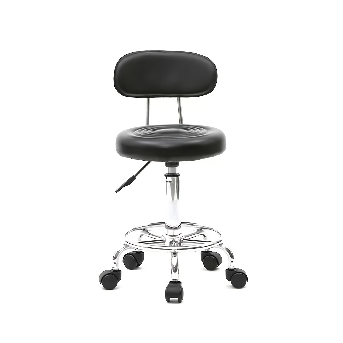 Image of Adjustable Height Swivel Bar Stool With Backrest, Metal Indoor & Courtyard Bar Chair With Support Frame, Easy Assembly Rolling Bar Stool For Kitchen, Salon And Office