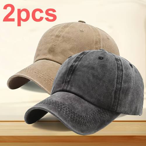 2pcs vintage washed distressed baseball cap easy solid color plain cap unisex outdoor sports cap