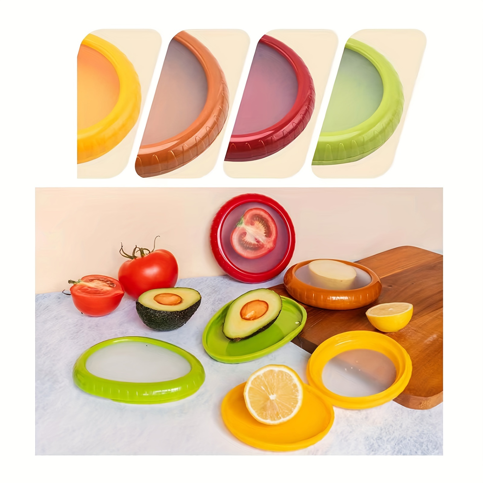 

4pack Fruit And Vegetable Anti-oxidation Storage Box, Silicone Fruit Storage Box, Transparent Film, Lemon Avocado Tomato Onion Refrigerator Freezer Storage Box, Kitchen Supplies