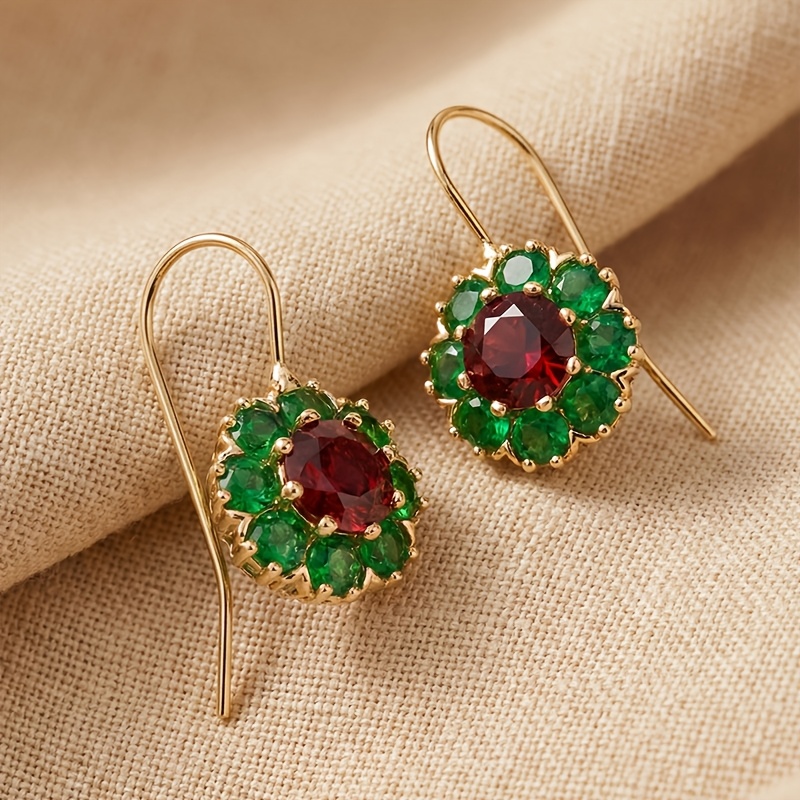 TEMU 1 Paire de Boucles d'Oreilles Rétro Bohèmes à Floraux pour Femmes, Synthétique Verte et Rouge, Bijoux Élégants avec Pendentif Floral, Convient