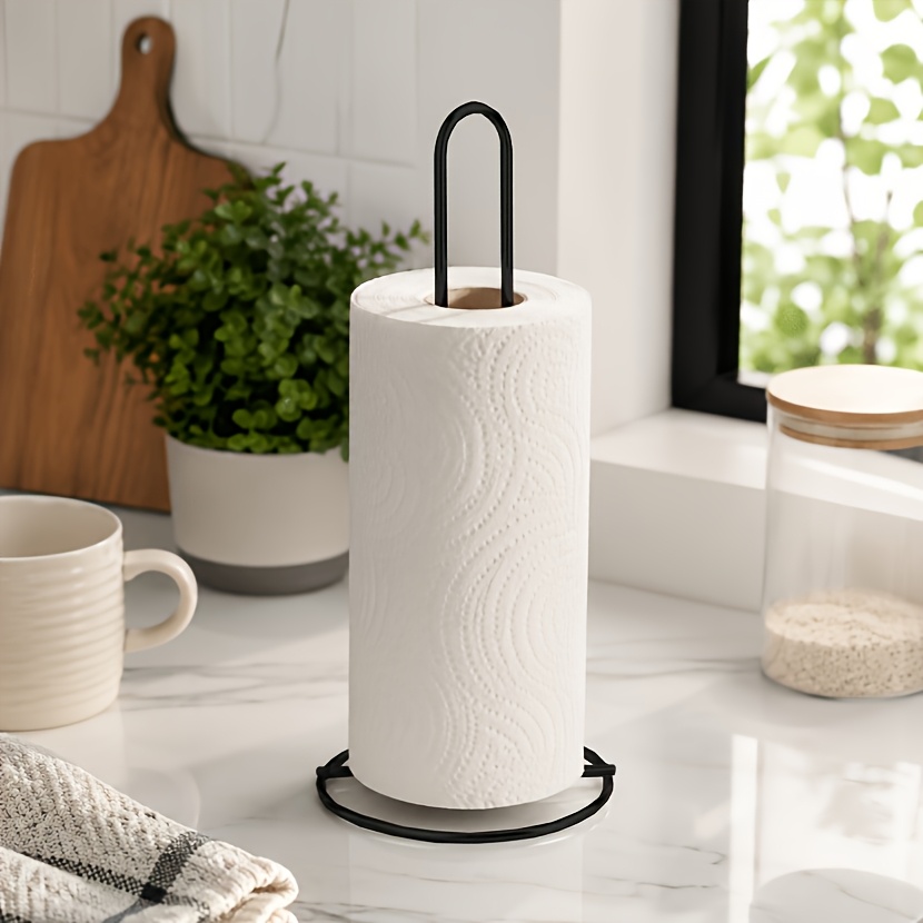 TEMU 1pc Minimalist Wrought Iron Standing Tissue Holder, Household Kitchen Dining Table Countertop Roll Paper Storage Stand