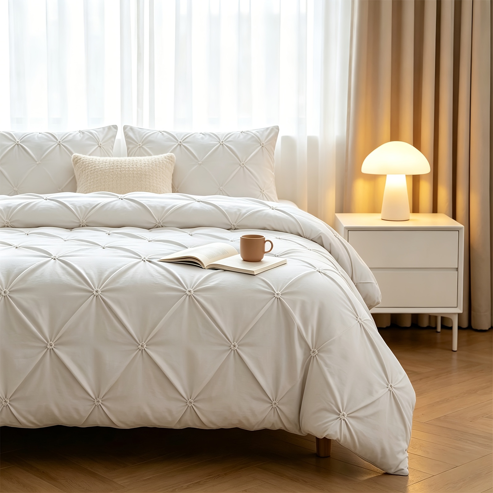3pcs Minimalist Pinch Duvet Cover Set, Soft Breathable Bedding With 40x80cm Pillowcases, Comforter Not Included