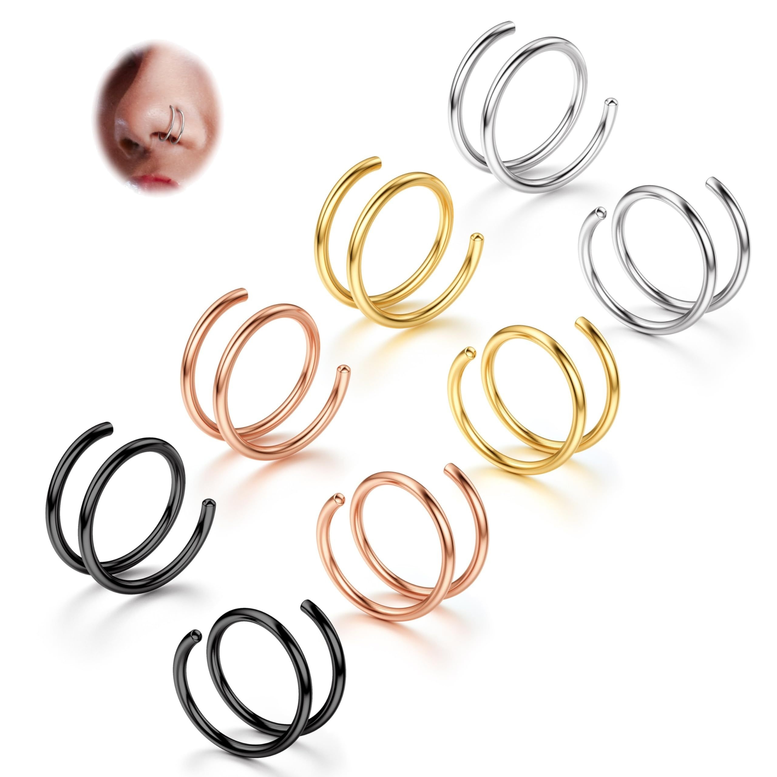 

2-8pcs Softened 316l Steel Double For Piercing 22g 20g 18g Bendable Twist Rings For Women 8mm 10mm