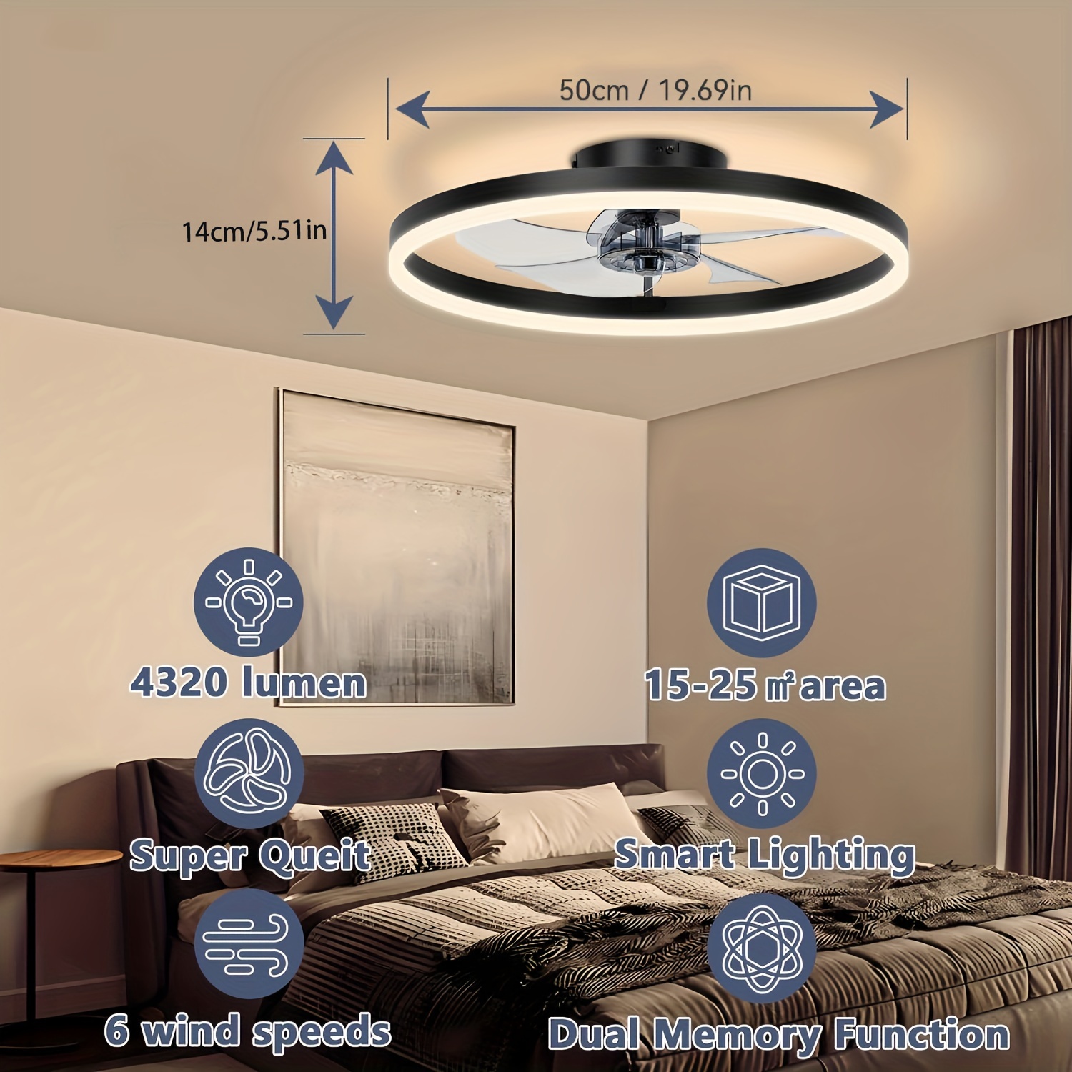 Ventilatore Da Soffitto Con Luce LED - Ventilatore Silenzioso Con Telecomando, 6 Velocità, Luce Dimerizzabile, Per Camera Da Letto E Soggiorno
