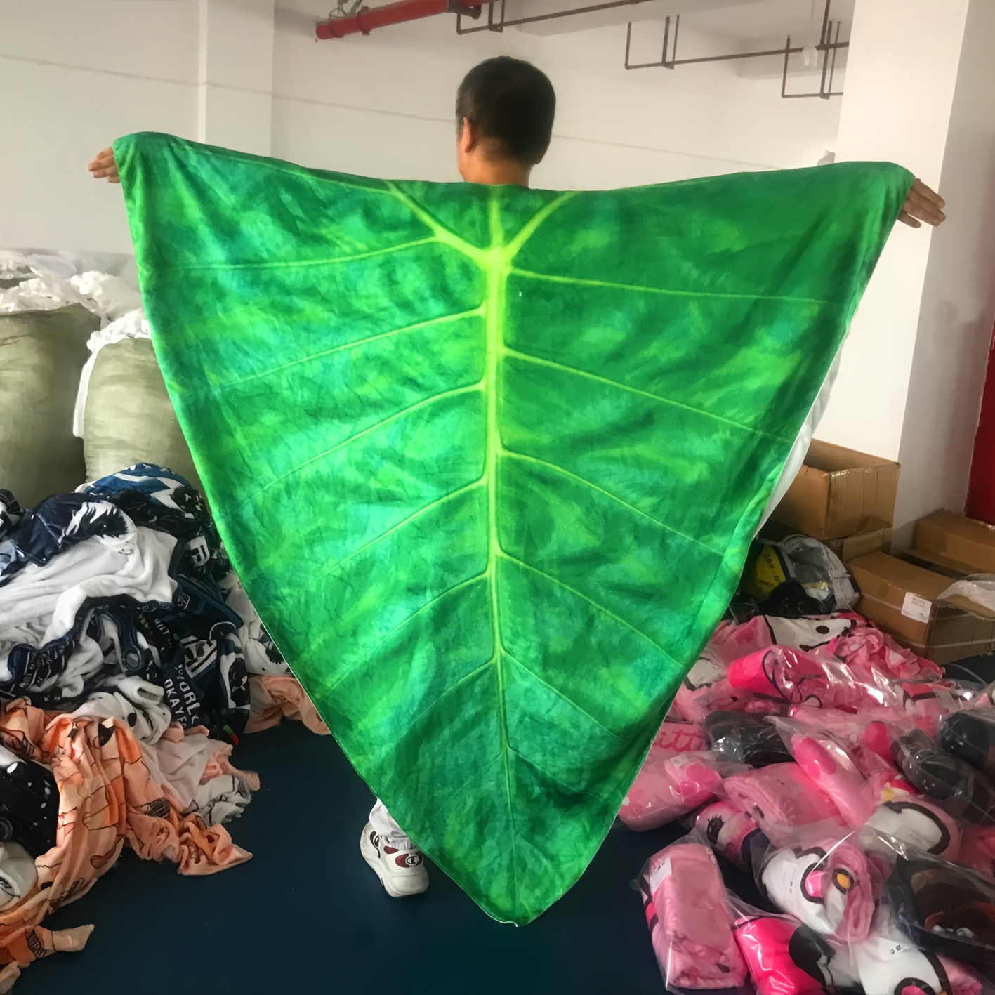 geometric green leaf print fleece blanket soft comfortable and versatile for bed   or office machine washable   and seasonal perfect gift for any occasion details 8