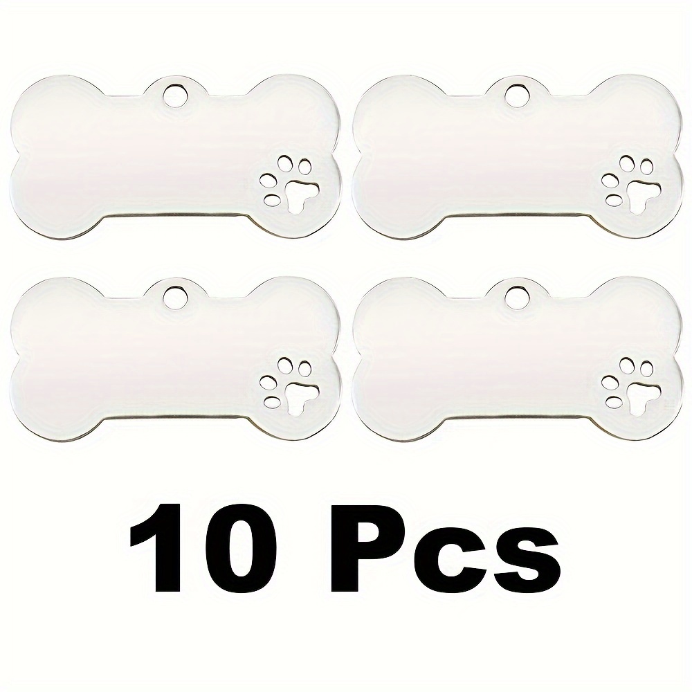 Image of 10 Blank Stainless Tags With Hollow Paw Designs For Pets
