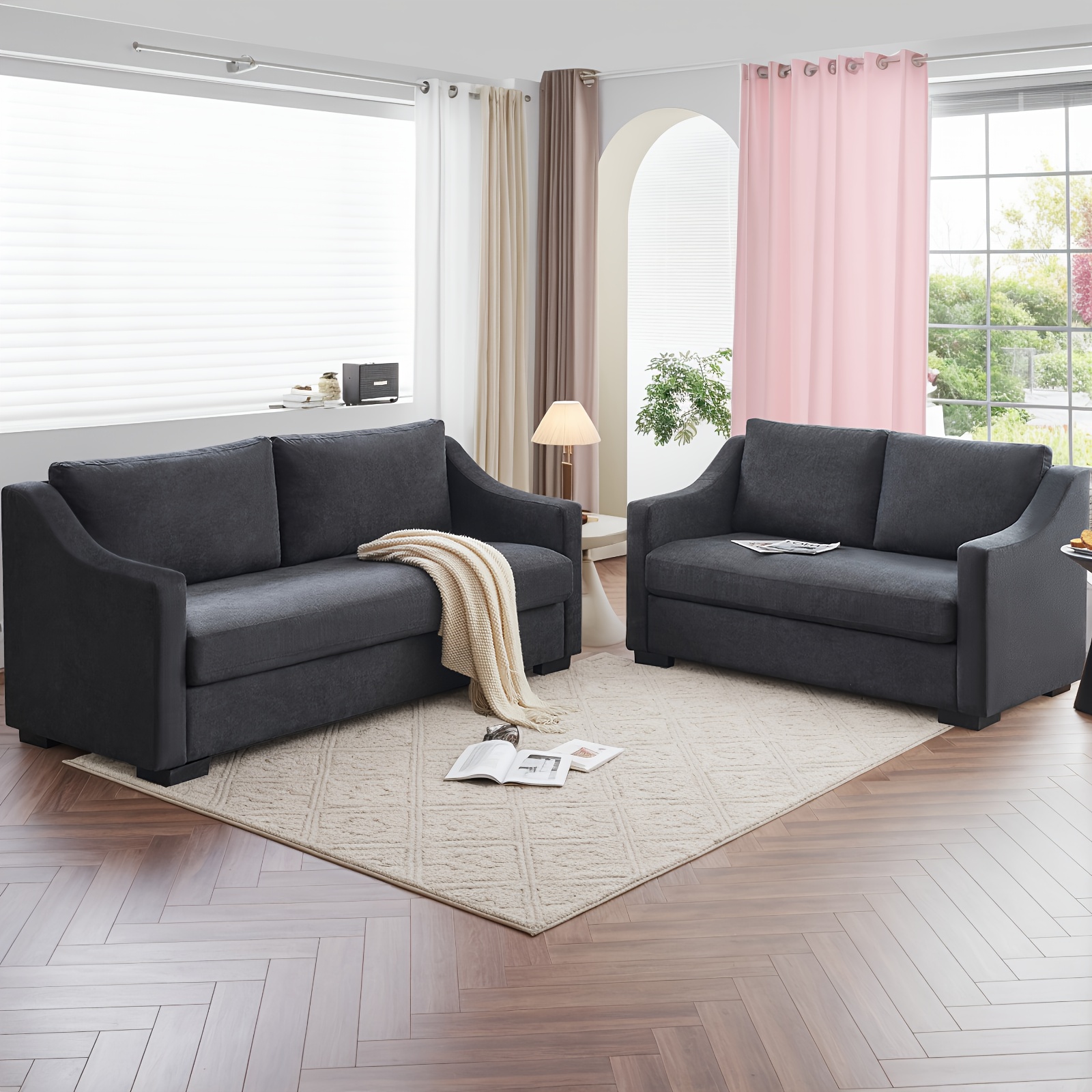 Comfy Grey Modern Sofa 2 Piece Set Couch Couch With Extra Deep Seat And Armrests For Living Room Apartment Home Office | Temu