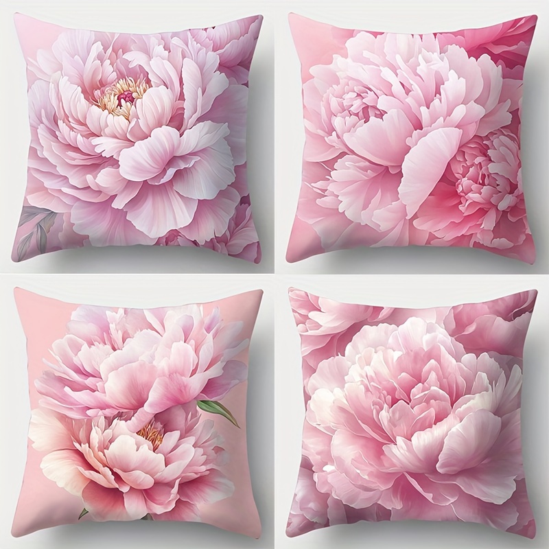 

Contemporary Pink Throw Pillow Covers - Set Of 4, Woven Polyester, Zipper Closure, Hand Wash, Print Pattern, Sofa Backrest Cover For Living Room, 17.7 X 17.7 Inch - Pillowcase Only