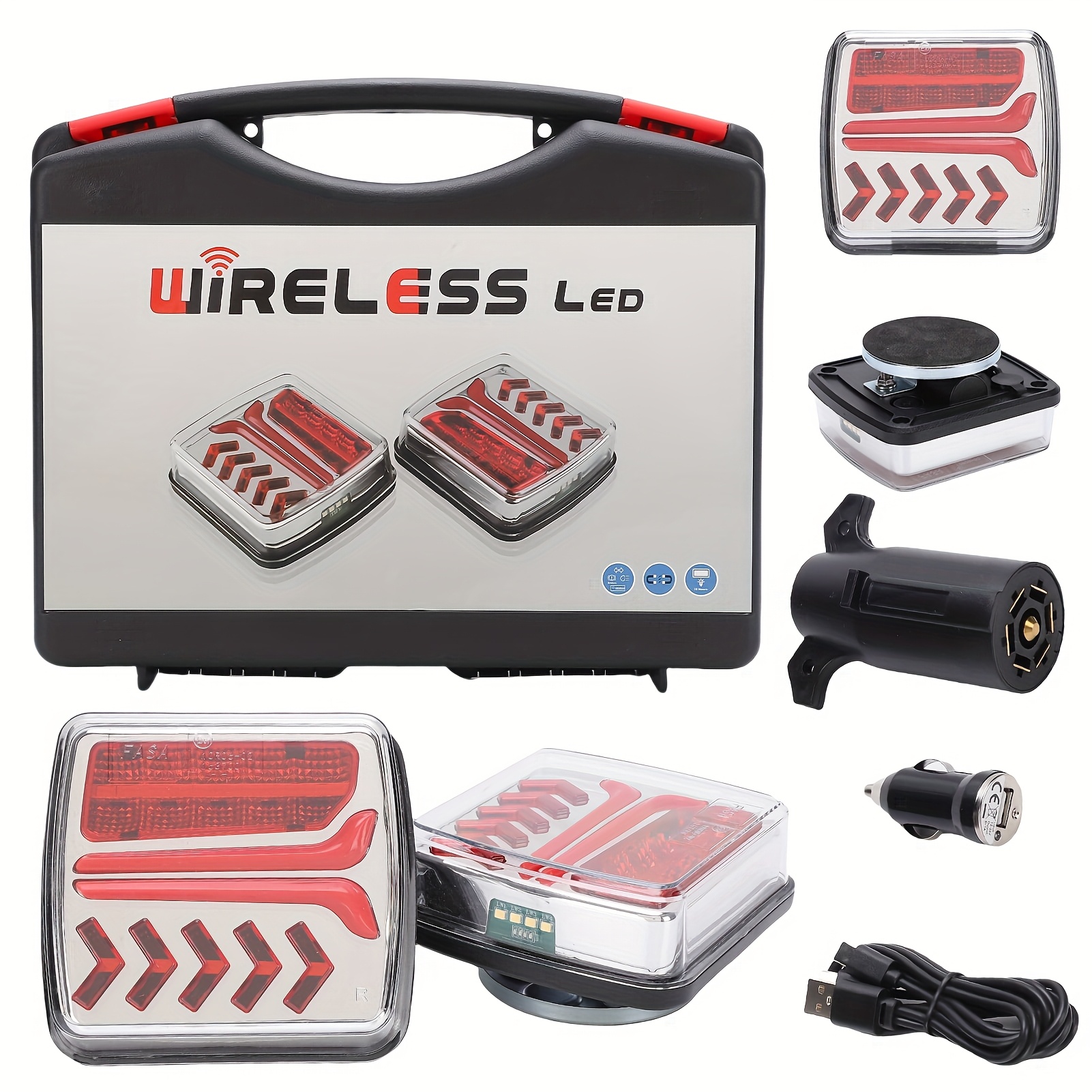 TEMU Set Of 2 Wireless Magnetic Led Lights For Tow Trucks, Boat Trailers, Rvs, And Caravans, Without Battery