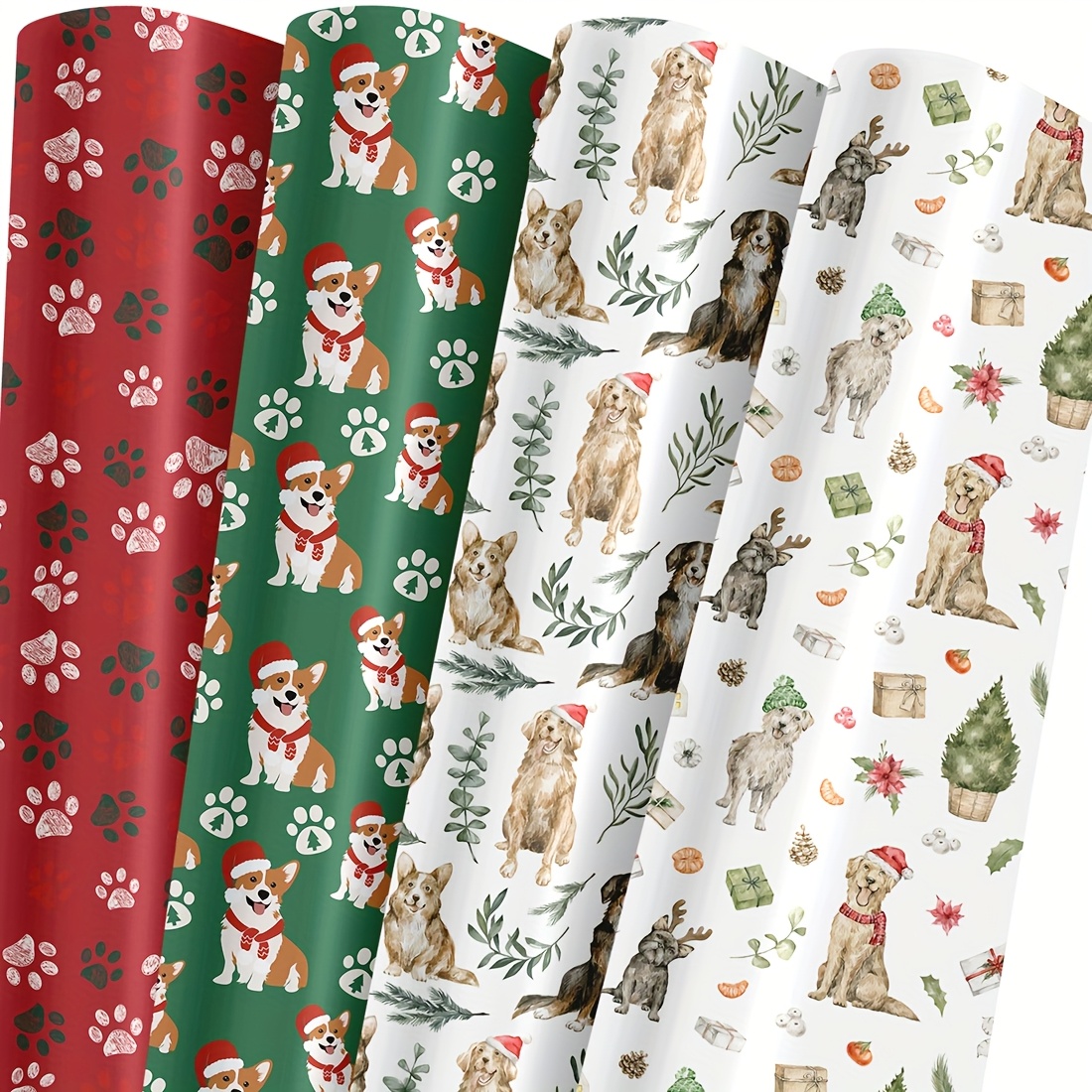 TEMU 4 Fogli di Carta da Regalo per Cani - Grandi Fogli (19,7x27,5 Pollici) - Corgis con da , Stampe e Rosse - Idee Regali per degli Animali,
