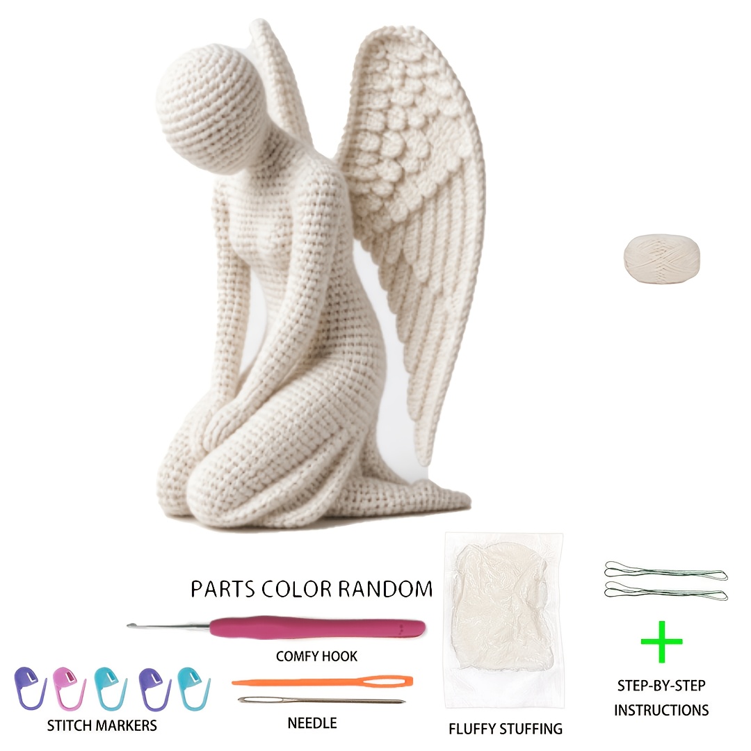 TEMU Kit de crochet simple avec motif d'ange, fournitures de loisirs créatifs pour débutants, livré avec un fil de qualité supérieure, un crochet et