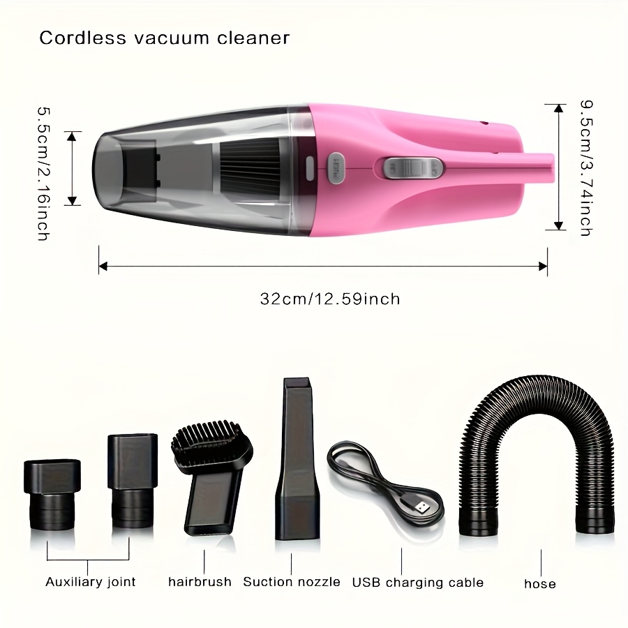Aspiradora de Mano, Succión Súper Fuerte, Aspiradora para Coche, Batería de 2000mAh de Gran Capacidad, con 5 Accesorios, Aspiradora Doméstica, Mini Aspiradora para Limpieza Interior de Coche, Pelo de Mascotas, Cocina, Suministros de Limpieza del Hogar, Accesorio de Coche Rosa, Regalo para Mujeres
