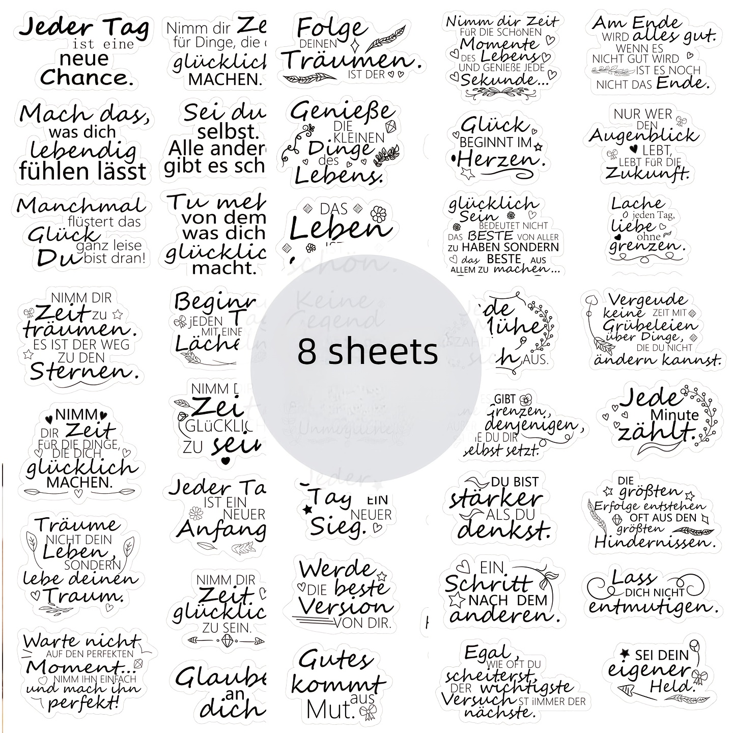 E-shop 6 Blätter 8 Blätter Deutsche Inspirationszitate Sticker Motivierende Ästhetische Wörter Sticker Niedliche Phrasen Positive Affirmation Sticker