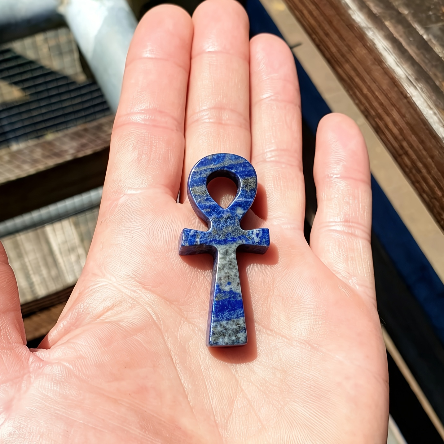 TEMU 1pc Nature Lapis Ankhs, Carving And Polishing Lapis Stone For Decorative Pieces, Home Decor, Crystal Crafts Lovers Gifts, Mother's Day Gifts