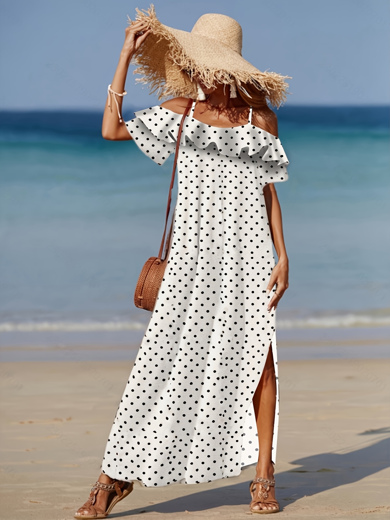 womens shoulder polka dot beach dress lightweight summer - Temu New Zealand