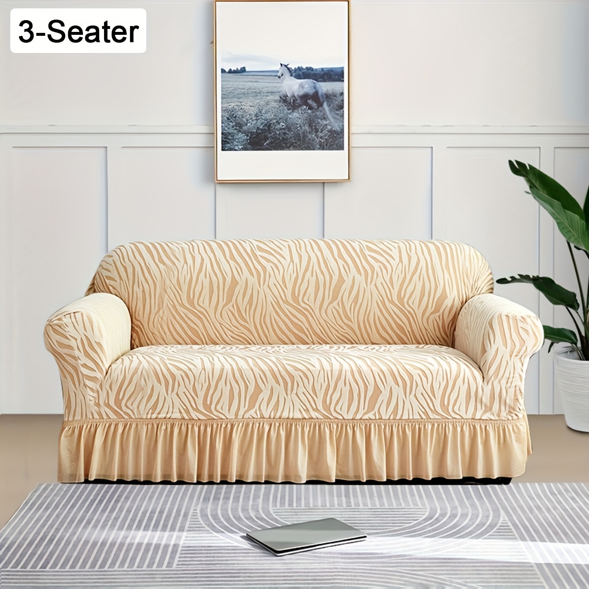 TEMU 1pc Jacquard Universal Sofa Cover, Pet-friendly Elastic Couch Protector, Thick Sofa Slipcover For Living Room And Bedroom - Suitable For