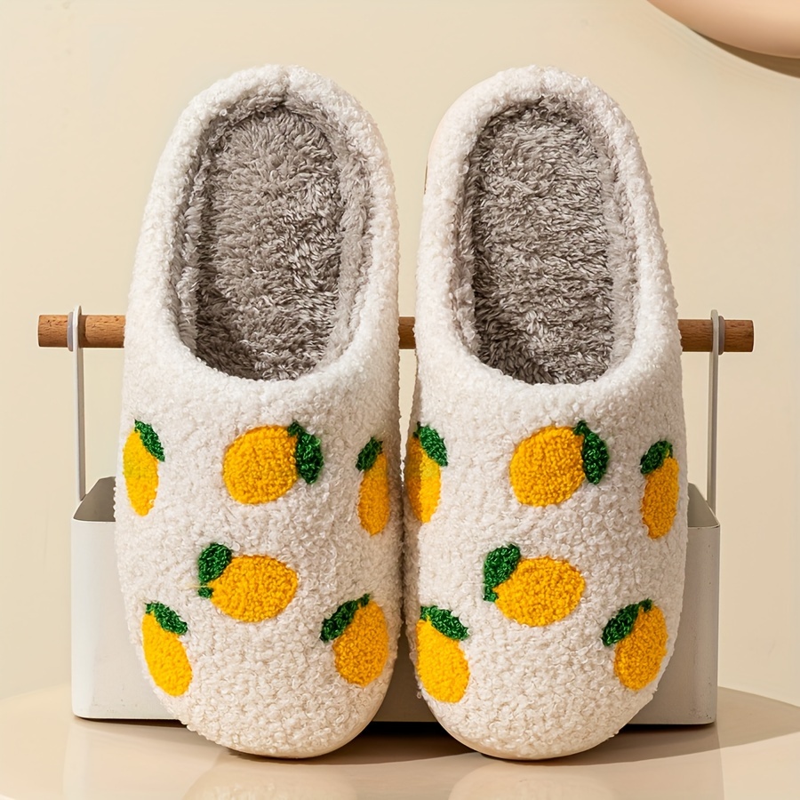 

Cute Fruit Pattern Slippers, Casual Slip On Plush Lined Shoes, Comfortable Indoor Home Slippers