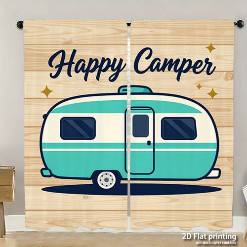 item picture product 2pcs curtain camping rv printed curtains soft light privacy protection pocket rod installation suitable for living room kitchen bedroom study balcony apartment