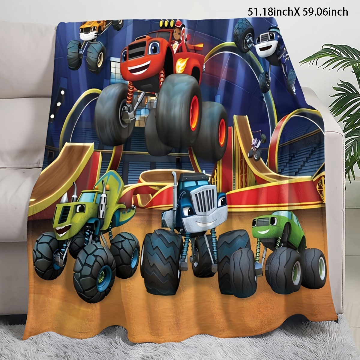 1  truck flannel fleece throw blanket cartoon themed   hypoallergenic machine washable   polyester contemporary style multi purpose bedding for bedroom living room couch details 3