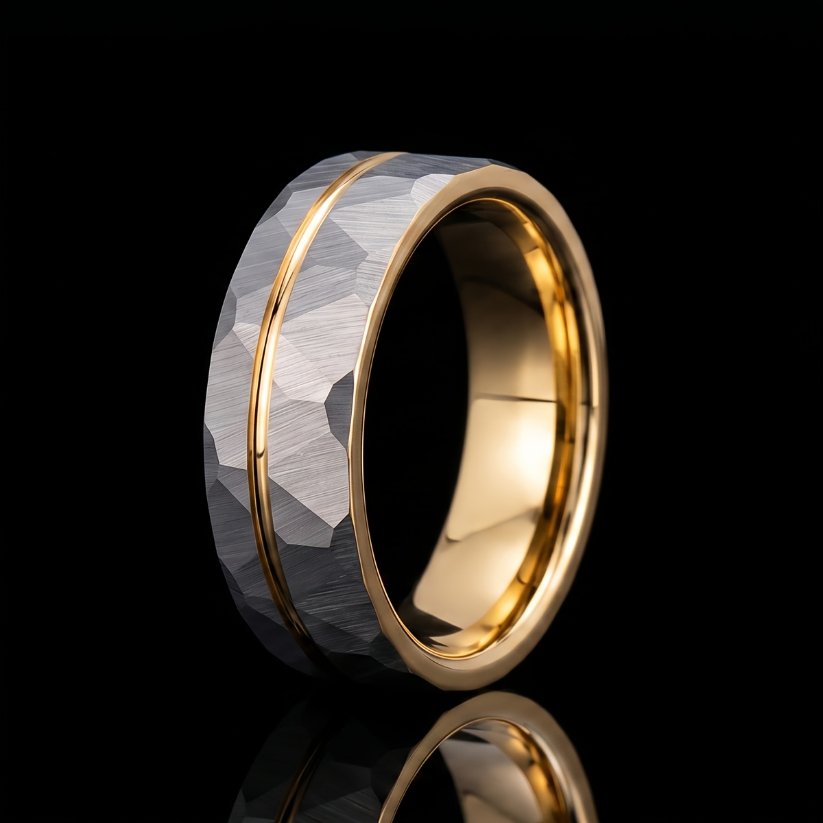 Golden Tungsten Hammered Ring, Classic Men's Engagement Ring