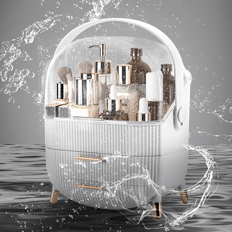 TEMU A Luxurious White-golden Cosmetic And Jewelry Storage Box- A Drawer-style Makeup Organizer With A Dome-shaped Lid And , Made Of Durable Plastic