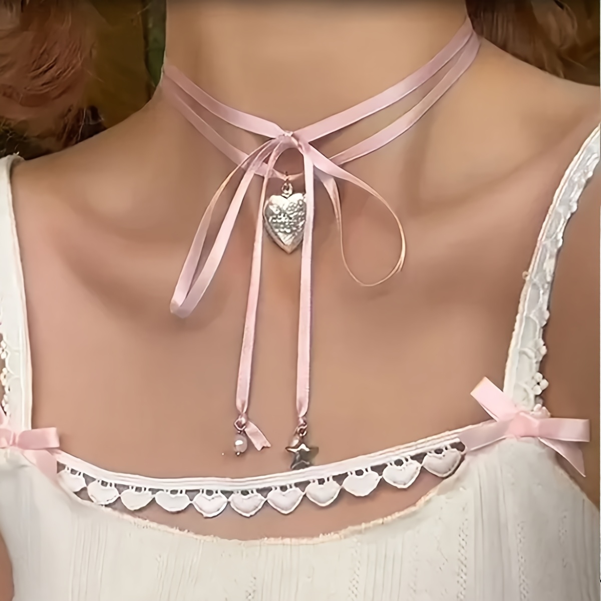 E-shop 1 Stück Modischer Harajuku Süßer Y2K Gestapeltes Schleifen-Liebes-Damen-Anhänger Halskette Schmuck Geschenk