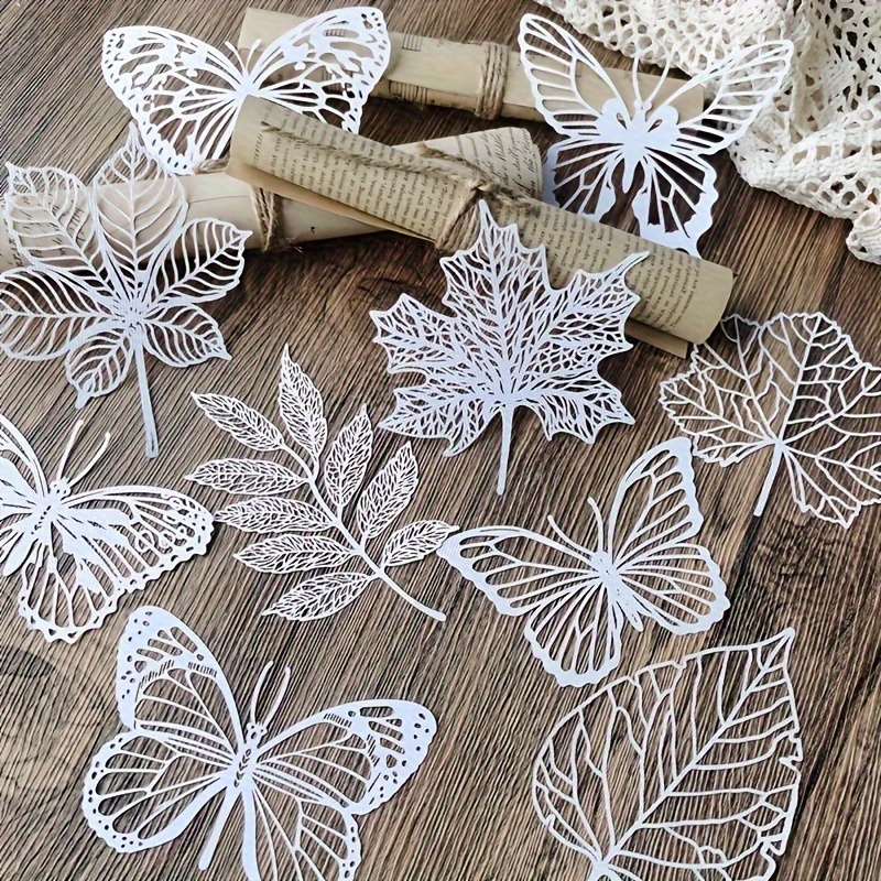 

10pcs Paper Die Cuts Stickers, Cutting Dies Paper Decorative Leave White Cardstock Diy Card Photo Frame Album Handmade Crafts Card Making